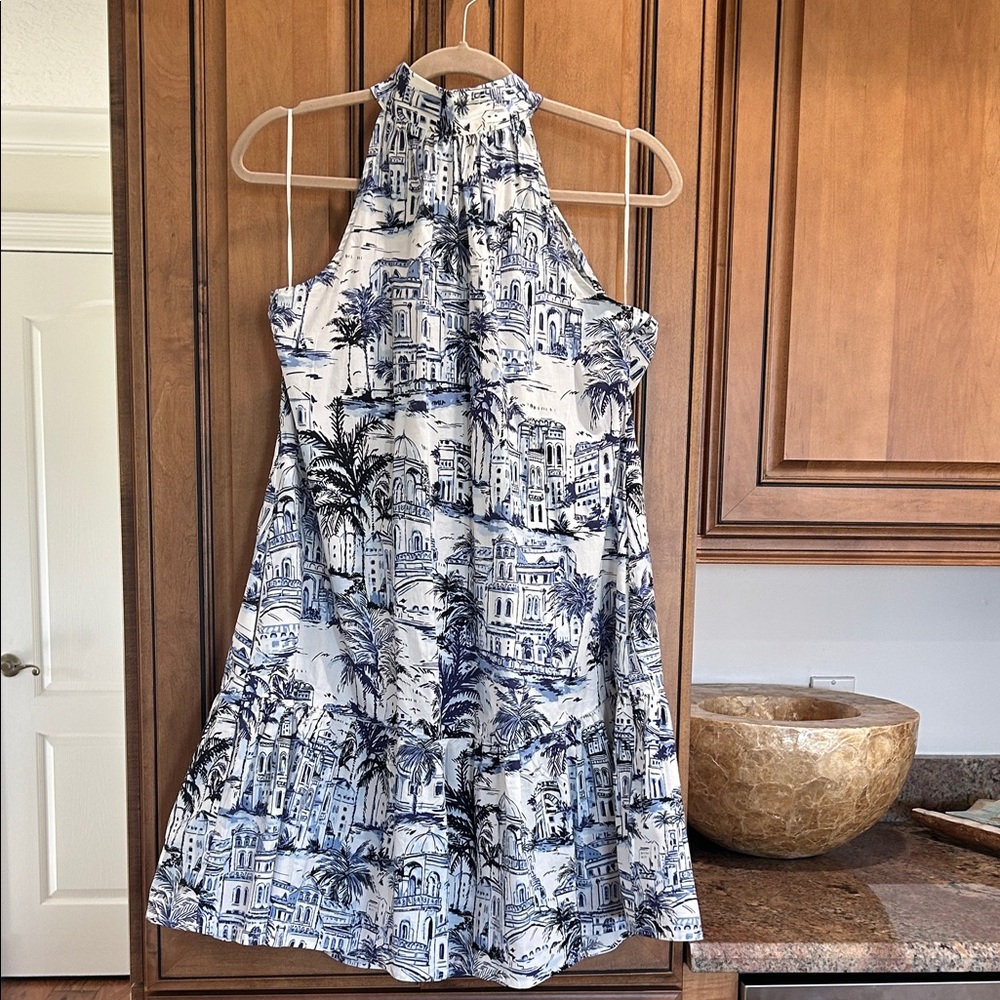 Calypso St. Barth Blue and White Printed toile halter Dress sz small .like new!